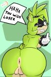 anthro bonutdraws butt butt_focus crazy_eyes female genitals gesture hand_gesture idw_publishing middle_finger presenting presenting_hindquarters sega simple_background solo sonic_the_hedgehog_(comics) sonic_the_hedgehog_(idw) sonic_the_hedgehog_(series) surge_the_tenrec talking_to_viewer vulva