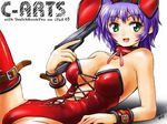  animal_ears bare_shoulders bunny_ears bunnysuit cross-laced_clothes dated green_eyes gun lying maguta on_back original purple_hair ribbon short_hair signature solo thighhighs weapon wrist_cuffs 
