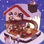  1boy 6+girls :3 ^^^ ^_^ aijou_rentarou aqua_eyes artist_name bed black_hair blonde_hair book brown_hair cake chibi chibi_only chicken_(food) christmas christmas_tree christmas_wreath closed_eyes commentary_request drooling earmuffs eiai_nano flying_sweatdrops food hanazono_hahari hanazono_hakari haraga_kurumi heart highres holding holding_book house icicle inda_karane kakure_meme kimi_no_koto_ga_dai_dai_dai_dai_daisuki_na_100-nin_no_kanojo lamp meido_mei multiple_girls oknomyk pink_hair red_eyes rentarou_family santa_costume sleeping smokestack snow snowman sparkle stairs star_(symbol) sutou_iku table trembling twitter_username utsukushisugi_mimimi white_hair winter wreath yakuzen_kusuri yarn yarn_ball yoshimoto_shizuka zzz 