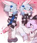 2025 ah_xin_(zhang_gun) ambiguous_gender ambiguous_penetrated anthro balls blue_hair blush bodily_fluids bottomless bottomless_gynomorph bottomless_intersex bottomwear bottomwear_down breasts breath clothed clothing cum cum_in_mouth cum_inside duo embarrassed fellatio fur genital_fluids genitals gynomorph gynomorph/ambiguous gynomorph_penetrating gynomorph_penetrating_ambiguous hair hi_res humanoid_genitalia humanoid_penis intersex intersex/ambiguous intersex_penetrating intersex_penetrating_ambiguous interspecies kemono lagomorph leporid mammal musk oral pants pants_down partially_clothed penetration penile penis pink_hair rabbit reptile scalie sex snake tianhua white_body white_fur xiaohen_(zhang_gun)