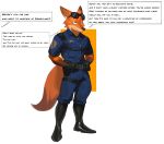 2025 absurd_res anthro belt black_boots black_clothing black_footwear black_gloves black_handwear black_latex boots canid canine clothed clothed_anthro clothed_male clothing cxcxxcxxxx dialogue disney english_text eye_scar eyewear eyewear_on_head facial_scar fluffy fluffy_tail footwear fox fur gloves green_eyes handwear hi_res latex latex_boots latex_clothing latex_footwear latex_gloves latex_handwear male mammal nick_wilde offscreen_character orange_body orange_fur police police_officer police_uniform red_fox scar shoes solo speech_bubble sunglasses sunglasses_on_head tail text true_fox uniform zootopia