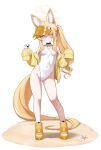  1girl absurdres animal_ear_fluff animal_ears bird blonde_hair blue_archive breasts clothing_cutout commentary_request contrapposto covered_navel cross_halo diamond_cutout fox_ears fox_girl fox_tail full_body halo highleg highleg_one-piece_swimsuit highres jacket long_hair official_alternate_costume official_alternate_hairstyle one-piece_swimsuit open-toe_shoes orange-tinted_eyewear orange_eyes sambel_kacang1 seia_(blue_archive) seia_(swimsuit)_(blue_archive) shoes side_ponytail simple_background sleeves_past_fingers sleeves_past_wrists small_breasts solo standing sunglasses swimsuit tail tinted_eyewear tit_(bird) visor_cap white_background white_one-piece_swimsuit yellow_halo yellow_jacket yellow_shoes yellow_visor 
