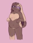 2025 anthro belly big_belly breasts cheesecake_(mei_cheesecake) domestic_rabbit eyewear featureless_breasts featureless_crotch female glasses heart_pattern heterochromia hi_res lagomorph leporid long_ears looking_at_viewer lop_rabbit mammal nude oryctolagus overweight overweight_female rabbit ray_karr sidecut simple_background smile solo standing wearing_glasses