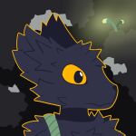 1:1 2025 ambiguous_gender anthro black_body black_fur canid colored countershading digital_drawing_(artwork) digital_media_(artwork) experiment_(scav_prototype) fur glowing hi_res lineless mammal mindgenai orange_eyes orange_sclera rope scav_prototype simple_background solo