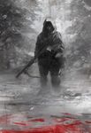  bad_id bad_pixiv_id banned_artist blood copyright_request gun hood male_focus military_operator no_eyes realistic rifle scenery scope seafh sling sniper sniper_rifle snow solo tree weapon winter 