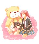  bad_id bad_pixiv_id braid brown_hair dress dual_persona gouenji_yuuka inazuma_eleven inazuma_eleven_(series) inazuma_eleven_go long_hair maychain necktie pink_hair skirt smile stuffed_animal stuffed_toy teddy_bear twin_braids 