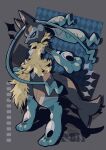  1other absurdres animal_ears black_fur blue_eyes blue_fur body_fur closed_mouth commentary_request full_body furry highres lucario mega_lucario_z mega_pokemon multicolored_fur pokemon pokemon_(creature) pokemon_focus pokemon_legends:_z-a rushin solo tail yellow_fur 