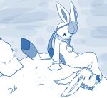 2010 ambiguous_gender anthro barefoot blush buried buried_in_snow claws clothing duo eevee eeveelution feet foot_fetish foot_lick foot_play generation_1_pokemon generation_4_pokemon glaceon gloves handwear licking long_ears looking_down mostly_nude nintendo outside pawpads pokemon pokemon_(species) scarf sitting smug snow stormdragonblue toe_claws tongue tongue_out