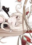  1girl 961_kuru alice_(genshin_impact) close-up cowlick elf finger_to_mouth genshin_impact highres index_finger_raised looking_at_viewer one_eye_closed pointy_ears portrait side_ahoge smile solo 