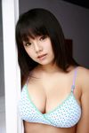  1girl asian bra breasts brown_hair cleavage large_breasts lingerie long_hair photo squeezing underwear 