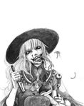  black_sclera blood crazy_eyes eating eyeball fang fork greyscale guro hane_(azelye) hat holding holding_fork knife komeiji_koishi monochrome solo touhou 