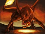  breathing_fire charizard dragon fire flame gen_1_pokemon highres horns no_humans pokemon pokemon_(creature) red solo teku_(the3dempire) 