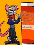 anthro bottomwear clothing ear_piercing facial_scar footwear grey_body male mammal model_sheet murid murine orange_eyes pants piercing rat rodent scar scarf shirt shoes solo tail topwear wannapossums