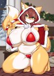 2025 5_fingers absurd_res accessory anthro bell big_breasts bikini bikini_top blue_eyes blush breasts brown_hair camel_toe canid canine christmas christmas_clothing cloak clothing dipstick_tail evergreen_tree eyebrow_through_hair eyebrows female fingers fox fur furgonomic_headwear furgonomics garland hair hana_(keep0621) hi_res holidays hood huge_breasts inner_ear_fluff kemono kneeling mammal markings multicolored_body multicolored_fur navel pine_tree plant presenting presenting_breasts red_clothing snow solo swimwear tail tail_accessory tail_markings tailzkim thick_thighs thong translucent translucent_hair tree tuft two-piece_swimsuit underwear white_body white_fur window yellow_body yellow_fur