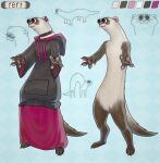  ambiguous_gender anthro bedroom_eyes big_eyes bottomwear brown_body brown_fur clothed clothing collar derek_hetrick domestic_ferret ear_piercing ear_ring eyelashes front_view fully_clothed fur hoodie mammal multicolored_body multicolored_fur mustelid musteline narrowed_eyes nude pawpads piercing ring_piercing robe seductive simple_background sketch skirt smile solo tail topwear true_musteline two_tone_body two_tone_fur weasel whiskers white_body white_fur 