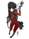  bad_id bad_tumblr_id bow bowtie cosplay degreaser explosive flamethrower gas_mask gloves grenade hair_over_one_eye hat ikezawa_hanako katawa_shoujo lolicage purple_eyes purple_hair scar simple_background smile solo team_fortress_2 the_pyro the_pyro_(cosplay) weapon 