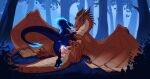 animal_genitalia anus blue_anus blue_body blue_eyes blue_mane blue_tongue blue_vulva bodily_fluids brown_body claws cum cum_in_vagina cum_inside detailed_background dinosaur dragon dromaeosaurid duo erection female female_feral female_penetrated feral feral_on_feral feral_penetrated feral_penetrating feral_penetrating_feral genital_fluids genital_slit genitals glowing hi_res horn interspecies larger_male male male/female male_feral male_penetrating male_penetrating_female mane mythological_creature mythological_scalie mythology narrowed_eyes outside outside_sex owishka penetration penile penile_penetration penis penis_in_vagina pink_anus pink_penis pink_tongue plant prehistoric_species reptile saliva saurischian scalie sex sharp_teeth size_difference smaller_female smaller_penetrated tail tan_body teeth theropod tongue tongue_out tree vaginal vaginal_penetration vulva wings