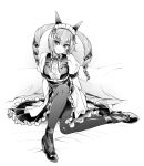  1girl akiha_rumiho animal_ear_hairband animal_ears apron bed_sheet belt_around_waist belt_buckle black_pantyhose black_skirt blush breasts buckle buttons cat_ears collar commentary_request covered_knees dress drill_hair eibon fake_animal_ears frilled_collar frilled_dress frilled_hairband frilled_skirt frills greyscale hair_between_eyes hairband long_hair long_skirt looking_at_viewer maid maid_apron maid_headdress mary_janes mayqueen_maid_uniform medium_breasts monochrome pantyhose pink_lips puffy_short_sleeves puffy_sleeves red_ribbon ribbon ribbon-trimmed_collar ribbon-trimmed_corset ribbon-trimmed_hairband ribbon-trimmed_sleeves ribbon_trim science_adventure shiny_lips shoes short_sleeves sitting skirt solo steins;gate tsurime twin_drills twintails white_apron white_dress wrist_cuffs 