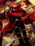  archer bad_id bad_pixiv_id dark_skin dark_skinned_male fate/stay_night fate_(series) field_of_blades kanshou_&amp;_bakuya mad369 male_focus planted_weapon solo unlimited_blade_works weapon white_hair 