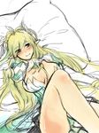  blonde_hair blush elf elsword lying pointy_ears rena rena_(elsword) smile yellow_eyes 