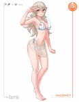  1girl alternate_costume armpits artist_logo bare_arms bare_legs barefoot bikini bluesky_logo breasts crazzeffect dated english_commentary female_corrin_(fire_emblem) fire_emblem fire_emblem_fates frilled_bikini frills full_body grey_hair grin highleg highleg_bikini highres logo long_hair looking_at_viewer medium_breasts patreon_logo pixiv_logo red_eyes sarong see-through_clothes see-through_sarong side-tie_bikini_bottom sideboob smile solo standing stomach swimsuit twitter_x_logo v v_over_eye white_background white_bikini 