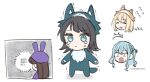  4girls akni bang_dream! bang_dream!_it's_mygo!!!!! black_hair blonde_hair blue_hair chibi chibi_only commentary_request crying hood hood_up korean_commentary korean_text long_hair misumi_uika multiple_girls onesie shiina_taki simple_background togawa_sakiko translation_request white_background yahata_umiri 