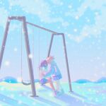  2girls amaryllis_(dr._stone) animal_ears animal_hood asagiri_gen black_hair blonde_hair blue_choker blue_hoodie blue_sky blush boots cat_hood choker closed_eyes commentary dark-skinned_female dark_skin dr._stone dreadlocks english_commentary heads_together high_ponytail highres holding hood hoodie implied_yuri interracial kiss koharyllis long_sleeves medium_hair multiple_girls open_mouth ponytail purple_skirt rabbit_hood scar short_hair skirt sky surprised very_dark_skin white_hoodie winter winter_clothes yuri 