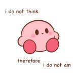  :> black_eyes blush_stickers closed_mouth colored_skin english_text full_body highres invisible_chair jenny_(jennybunni) kirby kirby_(series) no_humans pink_skin simple_background sitting smile solo white_background 