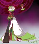  >_< 2girls absurdres artist_name az_(pokemon) az_(pokemon)_(cosplay) barefoot black_shirt bob_cut bow bowtie brown_pants brown_vest cane chinese_commentary closed_eyes closed_mouth clothed_pokemon collared_shirt colored_skin commentary cosplay dynamax flat_chest floating flying_sweatdrops from_below full_body gardevoir giant giantess gradient_background green_bow green_bowtie green_hair green_skin gresy hair_between_eyes hair_over_one_eye happy highres holding holding_umbrella long_sleeves looking_at_viewer looking_down multicolored_skin multiple_girls no_feet one_eye_covered open_mouth own_hands_together pants patchwork_clothes pinstripe_pants pinstripe_pattern pinstripe_vest pokemon pokemon_(creature) pokemon_legends:_z-a purple_background red_eyes scared shirt short_hair signature smile smoke standing traditional_bowtie two-tone_skin umbrella v_arms vest white_skin 