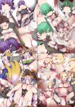  1boy 4girls animal_ears bare_shoulders black_hair blonde_hair blue_eyes braid breasts commentary_request commission cowgirl_position cunnilingus doggystyle elf fellatio flower fox_ears fox_girl fox_tail fukui_sora gradient_hair green_hair green_trim hair_flower hair_ornament hair_slicked_back jacket japanese_clothes kimono kiss large_breasts long_hair long_sleeves lyra_(re:zero) medium_breasts medium_o'connell missionary multicolored_hair multiple_braids multiple_girls natsuki_subaru open_mouth oral orange_eyes pointy_ears purple_eyes purple_hair re:zero_kara_hajimeru_isekai_seikatsu re:zero_kara_hajimeru_isekai_seikatsu:_lost_in_memories sex shion_(re:zero) short_hair side_ponytail skeb_commission skirt smile straddling tail track_jacket track_suit white_hair yorna_mishigure 