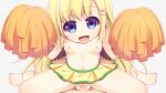  1boy 1girl :d aoi_aruma assertive_female blonde_hair blue_eyes breasts censored cheering cheerleader claudia_nimbus_(jissai_no_tokoro) cowgirl_position game_cg girl_on_top grey_background hair_between_eyes hair_ornament hairclip holding holding_pom_poms jissai_no_tokoro long_hair looking_at_viewer medium_breasts miniskirt mosaic_censoring navel nipples open_mouth penis pleated_skirt pom_pom_(cheerleading) pov pov_crotch sex sidelocks simple_background sitting sitting_on_person skirt smile straddling third-party_source topless_female vaginal variant_set very_long_hair wariza x_hair_ornament 