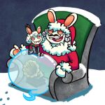 1:1 2023 altermentality anthro bent_arm black_facial_hair black_mustache blue_bottomwear blue_clothing blue_line_art blue_pants bottomwear buckteeth chair christmas christmas_clothing christmas_headwear clothed clothed_anthro clothed_male clothing colored colored_line_art costume crossover curly_hair digital_drawing_(artwork) digital_media_(artwork) duo english_description eyes_closed facial_hair fan_character fully_clothed fully_clothed_anthro fully_clothed_male fur_trim_(clothing) furniture ghost gramophone grey_hair hair hand_pawpads happy hat headgear headwear hi_res holidays hybrid lagomorph larger_anthro larger_male legless light lighting long_ears male mammal mario_bros mario_plus_rabbids_kingdom_battle markings mitten_hands mole_(marking) mustache nintendo noseless on_chair open_mouth open_smile pants pattern_clothing pattern_scarf pawpads phantom_of_the_bwahpera rabbid random_(randomrabbidramblings) raving_rabbids rayman_(series) red_clothing red_hat red_headwear red_scarf red_shirt red_topwear santa_costume santa_hat scarf shaded shirt sitting sitting_on_belly sitting_on_chair size_difference smaller_anthro smile snow spirit striped_clothing striped_scarf stripes tan_eyelids tan_inner_ear tan_pawpads teeth topwear translucent translucent_body ubisoft white_hair