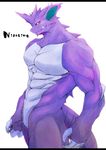  anthro biceps big_muscles claws horn ig looking_at_viewer male muscles nidoking nintendo nude pecs plain_background pok&#233;mon pok&eacute;mon pose smile solo video_games white_background 