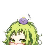  ^q^ bad_id bad_pixiv_id bespectacled close-up face glasses green_eyes green_hair gumi looking_at_viewer ohagi_(ymnky) short_hair simple_background staring vocaloid 