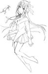  akemi_homura bad_id bad_pixiv_id bangs capelet choker dutch_angle full_body greyscale hair_ribbon haruyama_(molt-haru) high_heels jumping kyubey long_hair looking_at_viewer mahou_shoujo_madoka_magica miniskirt monochrome outline pantyhose pleated_skirt ribbon shirt shoes simple_background sketch skirt smile solo strangling very_long_hair white_background 