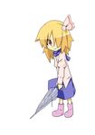  alternate_costume boots casual chibi closed_umbrella full_body hair_over_one_eye inu_wi rubber_boots rumia simple_background solo touhou umbrella white_background 