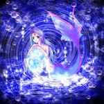  artist_request bare_shoulders black_eyes blue_hair bubble jewelry long_hair lowres mermaid monster_girl solo 