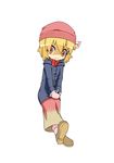  alternate_costume beanie can casual chibi coat full_body hat inu_wi mittens red_scarf rumia scarf shaded_face simple_background solo touhou white_background 