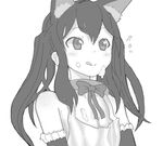  animal_ears apron bare_shoulders bow cat_ears collar food food_on_face greyscale k-on! kuzu_kow licking_lips long_hair monochrome nakano_azusa smile solo tongue tongue_out twintails upper_body 