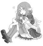  :3 alternate_costume animal_ears character_doll dog_ears dog_tail drawr enmaided greyscale hirasawa_yui k-on! kuzu_kow leg_hug looking_at_viewer maid monochrome mouth_hold nakano_azusa short_hair solo tail thighhighs 