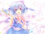  1girl blue_eyes blue_hair blush bow cirno hair_bow ice ice_wings magical_girl moneti_(daifuku) open_mouth solo staff touhou wings 