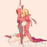  aestus_estus dress fate/extra fate_(series) green_eyes mitsukyon nero_claudius_(fate) nero_claudius_(fate)_(all) sitting solo sword weapon 