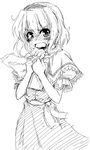  alice_margatroid angry blush book capelet frills greyscale hairband iseno_yajin monochrome open_mouth short_hair solo sweat touhou 