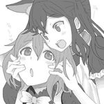  :o animal_ears cat_ears collar dog_ears drawr face greyscale hands hirasawa_yui k-on! kemonomimi_mode kuzu_kow monochrome multiple_girls nakano_azusa open_mouth round_teeth teeth twintails 