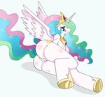  anthro anthrofied anus butt crown equine female friendship_is_magic hair horn horse looking_at_viewer mammal multi-colored_hair my_little_pony plain_background pony princess_celestia_(mlp) pussy smile solo sssonic2 white_background winged_unicorn wings 