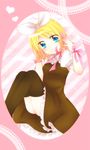  blonde_hair blue_eyes heart kagamine_rin short_hair smile solo sorakase_sawa thighhighs vocaloid 