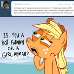  animal_ears ask_jappleack blonde_hair english_text equine female friendship_is_magic green_eyes hair hat horse hotdiggedydemon human male mammal my_little_pony pony text tumblr 