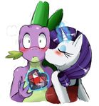  anthro anthrofied blush dragon duo equine eyes_closed eyeshadow female friendship_is_magic gem green_eyes hair horn horse kissing long_hair makeup male mammal my_little_pony plain_background pony purple_hair rarity_(mlp) scalie short_hair spike_(mlp) sssonic2 unicorn white_background 