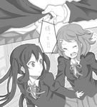  comic drawr flying_sweatdrops greyscale hirasawa_yui k-on! kuzu_kow long_hair looking_back monochrome multiple_girls nakano_azusa school_uniform sidelocks sleeve_tug translated twintails 