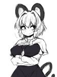  animal_humanoid big_breasts breasts clothed clothing crossed_arms female greyscale hair humanoid mammal monochrome mouse_humanoid nazrin pendant pespeso rodent rodent_humanoid shirt short_hair sketch skirt solo sweat sweatdrop touhou 